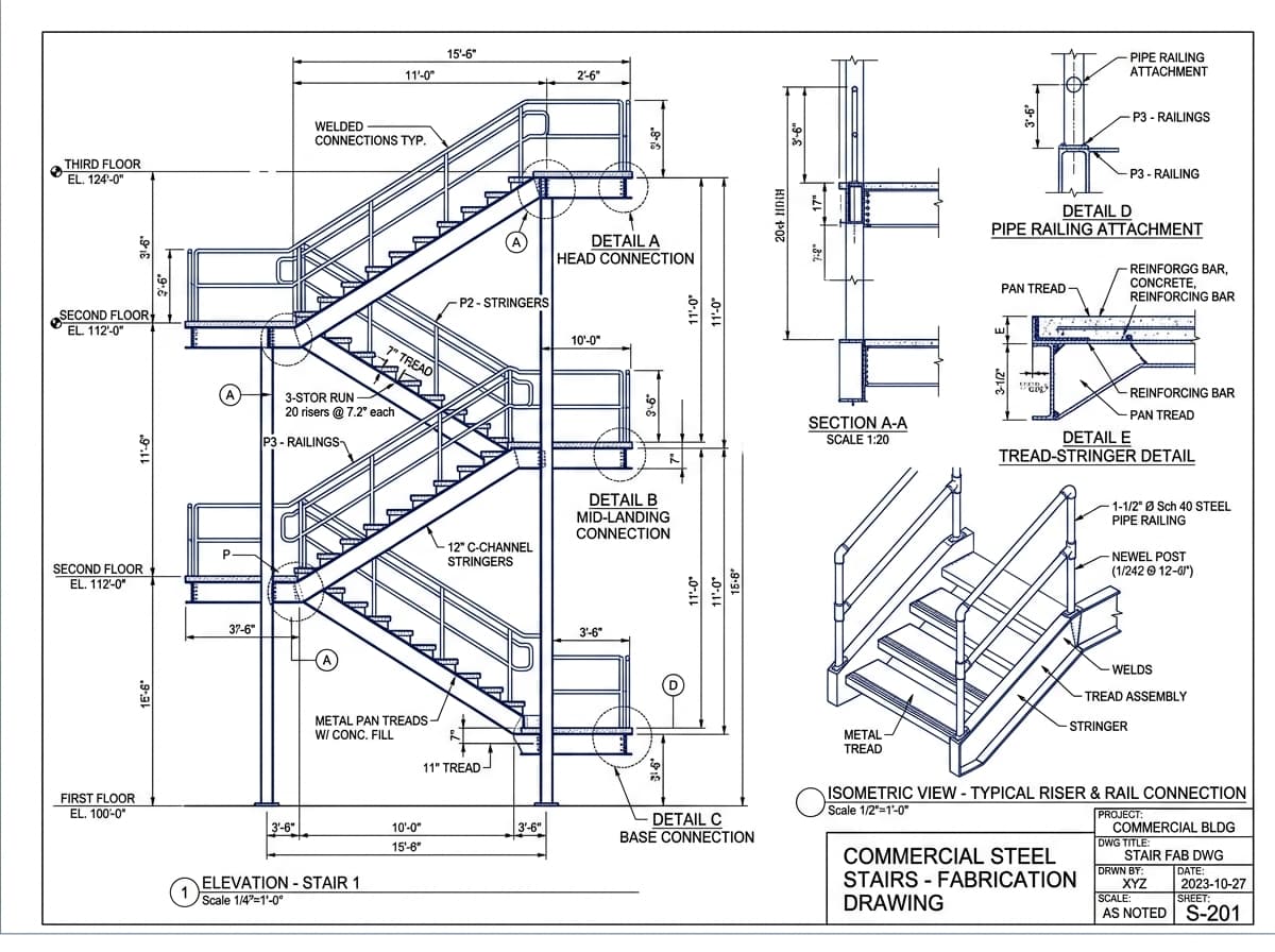 Commercial Steel Stairs & Multi-Tier Railings - Sample Deliverable