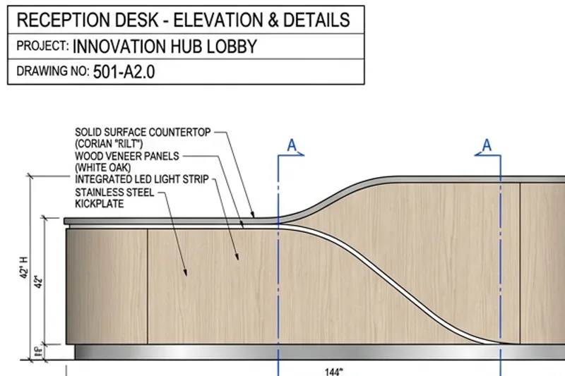 Commercial casework drawings for laboratory and institutional storage units
