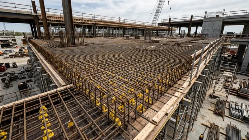 Rebar placement drawing showing rebar mat layout and spacing callouts