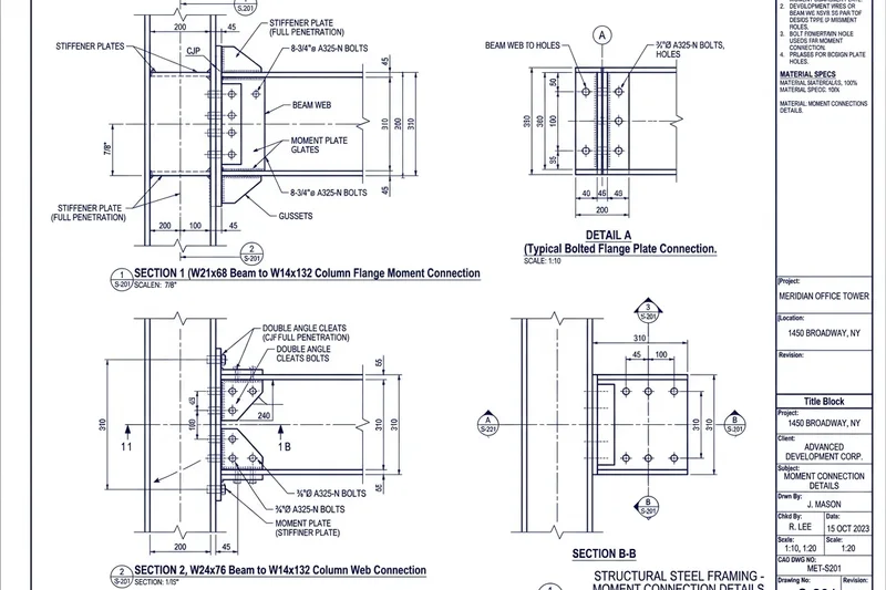 Steel fabrication shop drawing with weld symbols and cut dimensions