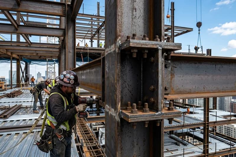 Structural steel shop drawings showing beam and column fabrication layout