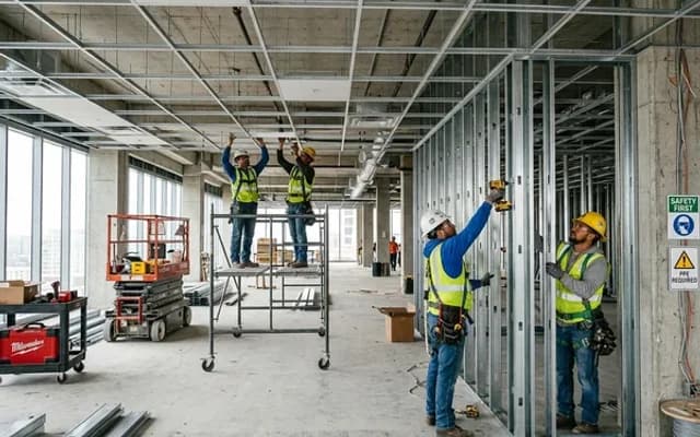 Commercial building expansion tying new structural steel framing into an existing concrete building