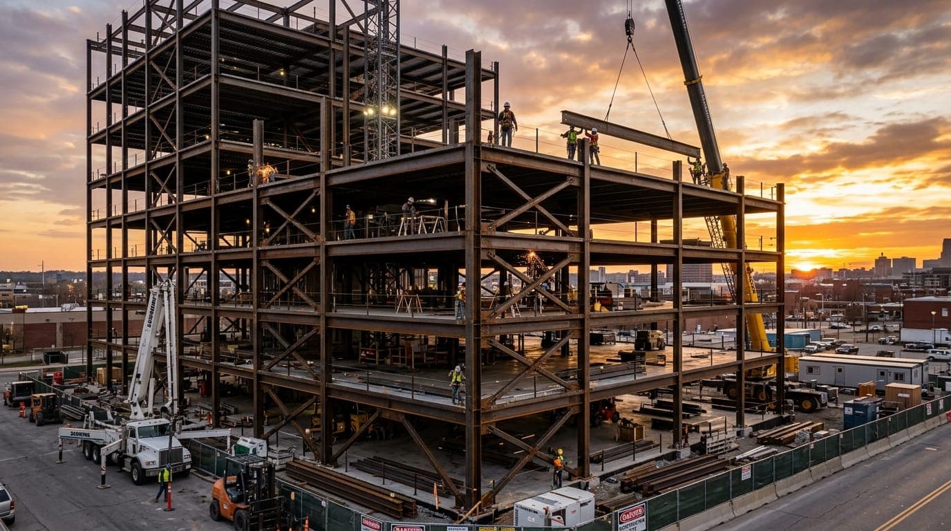 Commercial structural steel construction jobsite