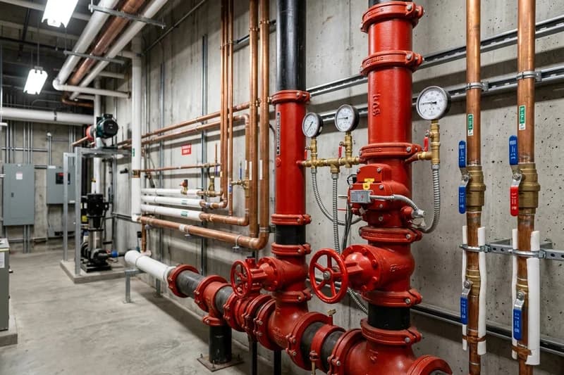 Mechanical piping shop drawings showing hydronic chilled water pipe routing