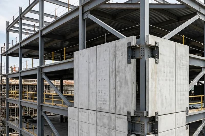 Modular construction shop drawing showing volumetric unit structural frame and connections