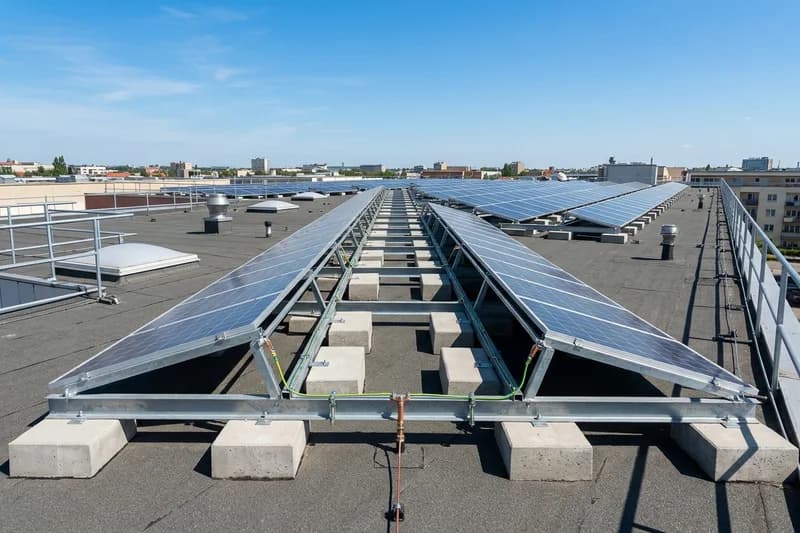 Solar canopy and mounting drawing showing carport structural steel and ballast