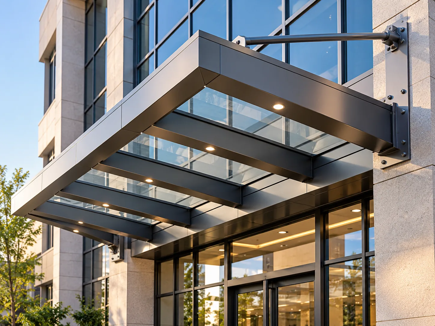 Architectural metal canopy framing and support bracket connections