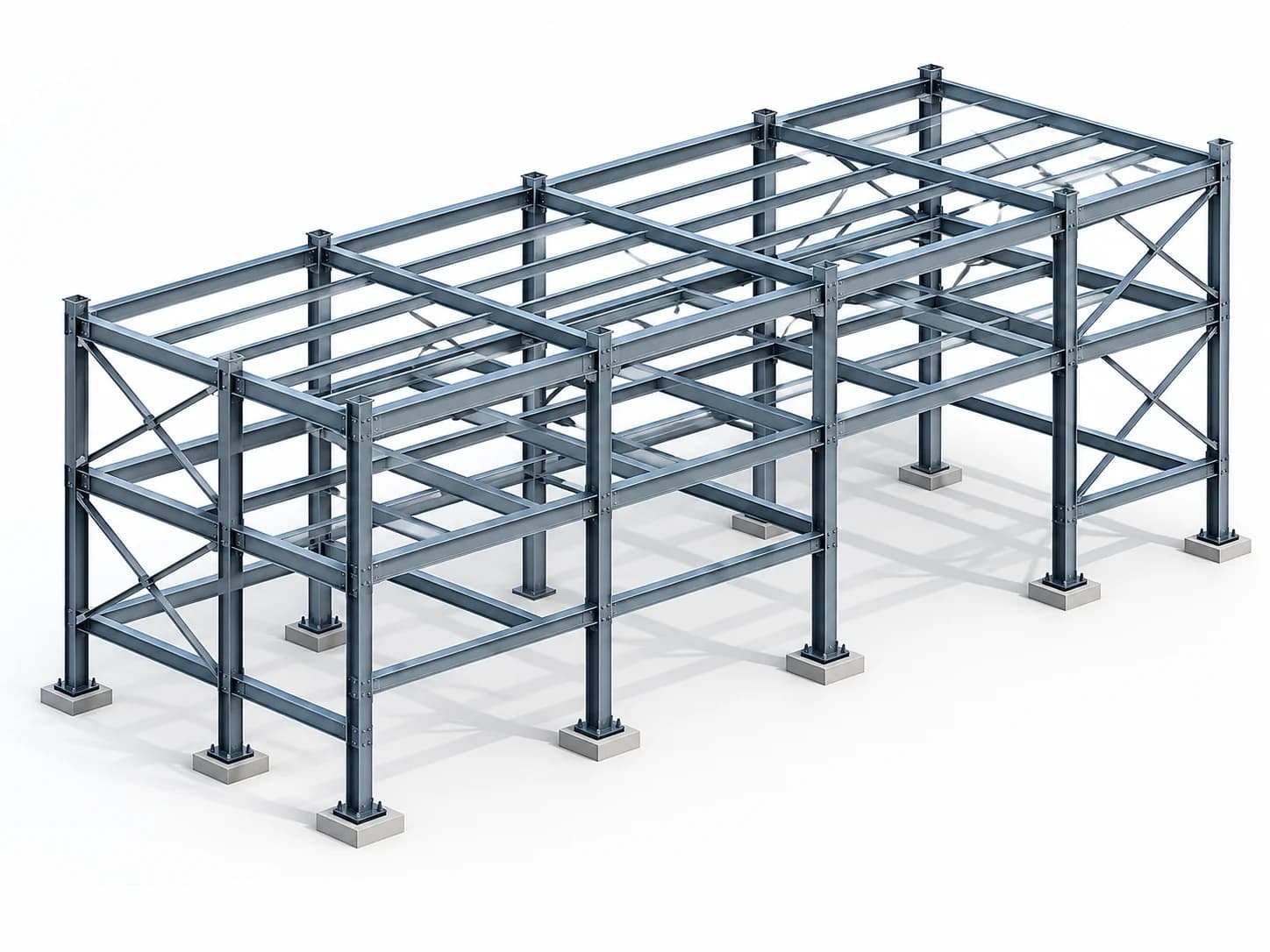 Erection sequence stage 2 showing intermediate framing, floor beams, and vertical bracing
